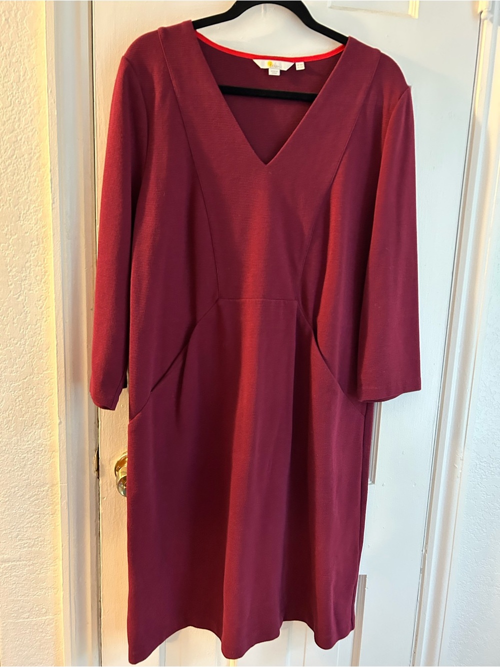 Women's Boden Brontรซ Ottoman 3/4 Sleeve Dress with Pockets - Burgundy